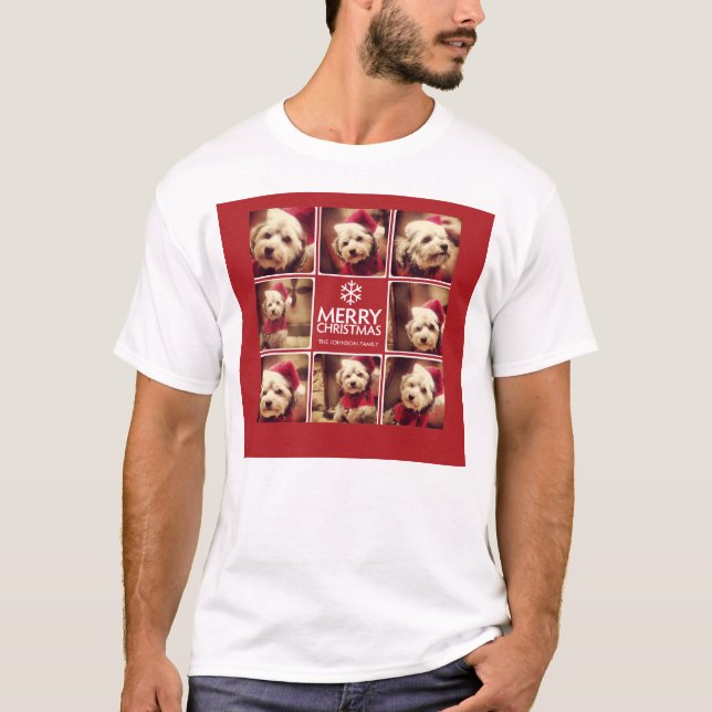 Camiseta Feliz Natal - Colagem de Fotos Vermelha (Frente)