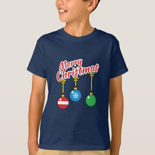 Camiseta Feliz Natal com as bolas de caça (Frente)