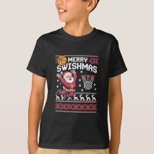 Camiseta Feliz Natal com Basquete Roupa Feia de Natal