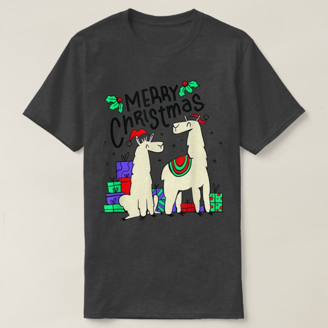 Camiseta Feliz Natal com este belo lama, Lama (Frente do Design)
