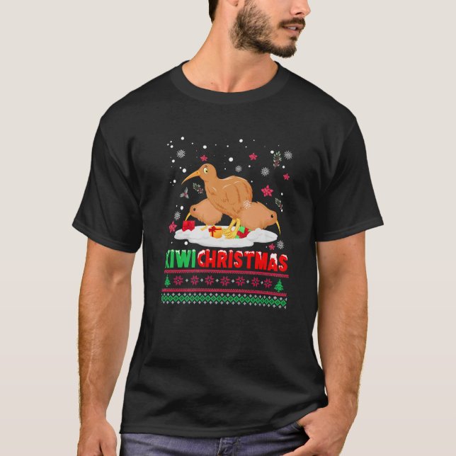 Camiseta Feliz Natal com Kiwi Bird da Nova Zelândia (Frente)