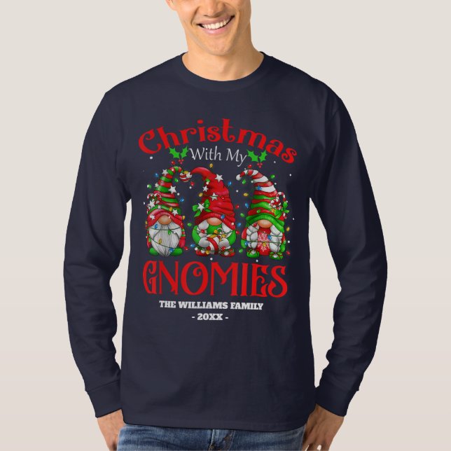 Camiseta Feliz Natal Com Meu Gnomos Da Família Gnomos Xmas (Frente)