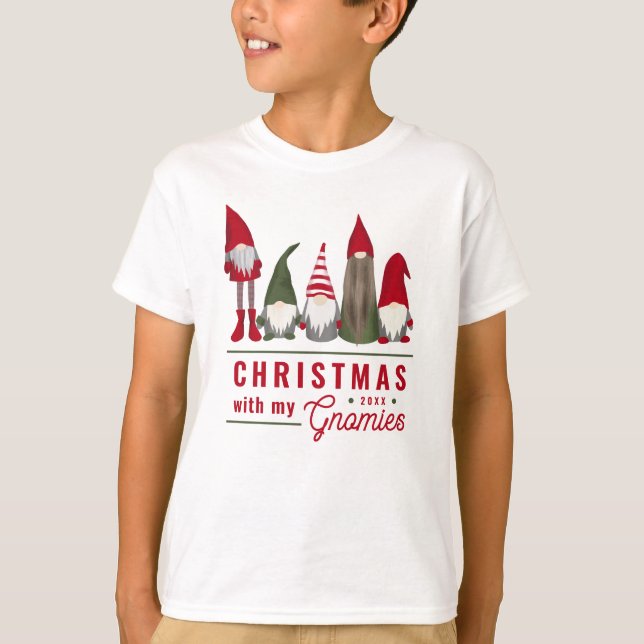 Camiseta Feliz Natal Com Meus Filhos Feriados De Gnomos (Frente)