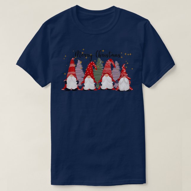 Camiseta Feliz Natal com Quatro Gnomos Cons (Frente do Design)
