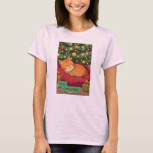 Camiseta Feliz Natal com um Gato Laranja