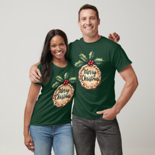 Camiseta Feliz Natal Cookie com Holly Berries