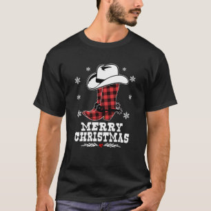 Camiseta Feliz Natal Cowboy Boots Red Buffalo Xadrez Wes