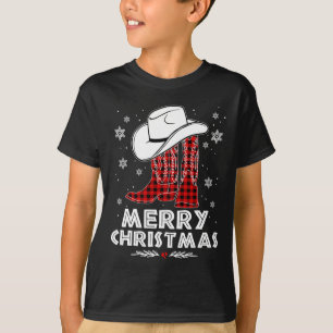 Camiseta Feliz Natal Cowboy Boots Red Buffalo Xadrez Wes