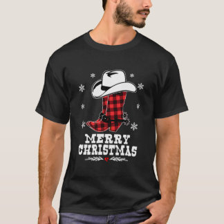Camiseta Feliz Natal Cowboy Boots Red Buffalo Xadrez Xma