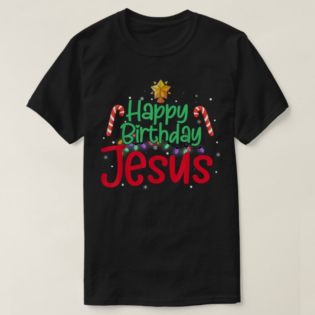 Camiseta Feliz Natal Cristão Feliz Aniversário Jesus Mulher (Frente do Design)