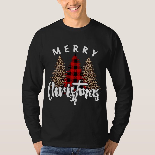 Camiseta Feliz Natal Cross Buffalo Xadrez Leopard Impressão (Frente)
