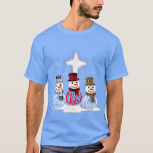 Camiseta Feliz Natal Cross Jesus Snowman Engraçado Xmas Par