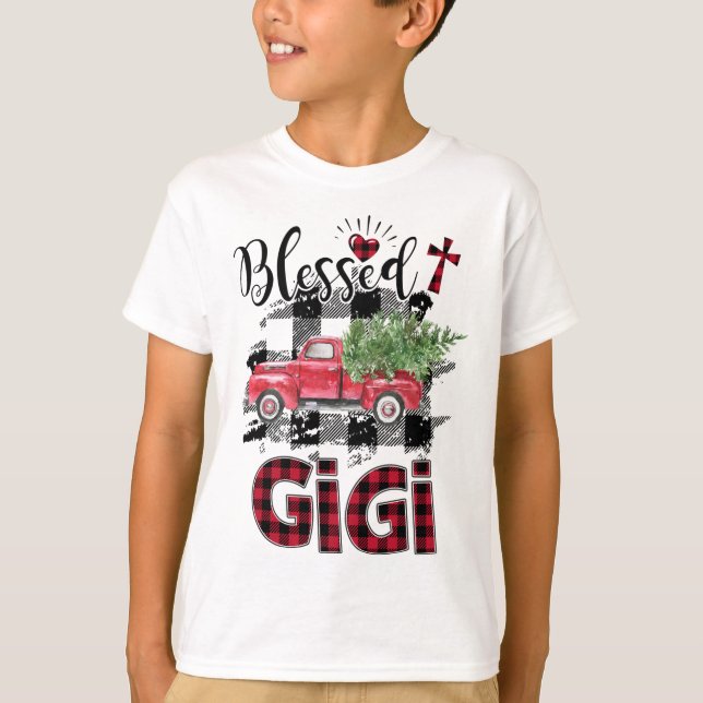 Camiseta Feliz Natal da xadrez Vermelha Gigi (Frente)