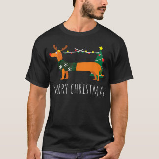 Camiseta Feliz Natal Dachshund Reindeer Cão de Natal G