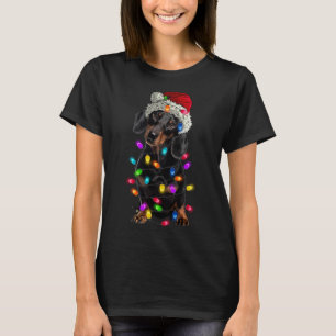 Camiseta Feliz Natal Dachshund Santa Hat Lights Xmas