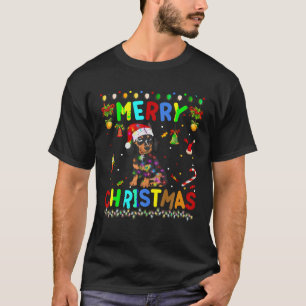 Camiseta Feliz Natal Dachshund Santa Hat Luzes Xmas Fu