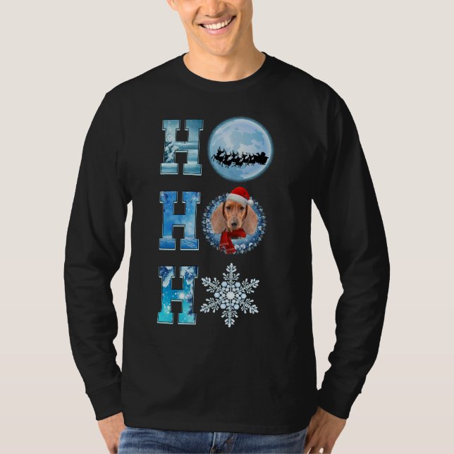 Camiseta Feliz Natal Dachshund Snow Feliz Orn de Natal (Frente)