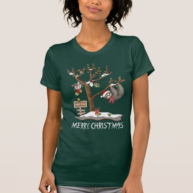Camiseta FELIZ NATAL das mulheres de PÓLO da PREGUIÇA (Frente)