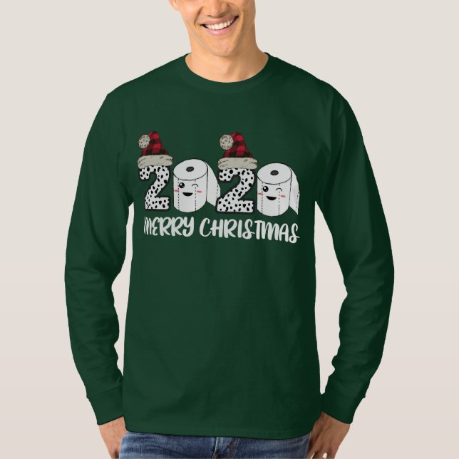 Camiseta Feliz Natal de 2020 - Papais noeis de papel higiên (Frente)