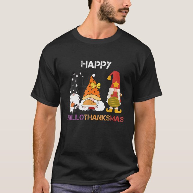Camiseta Feliz Natal de Ação de Graças de Halloween HalloOb (Frente)