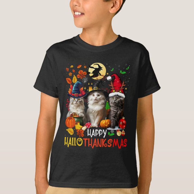 Camiseta Feliz Natal de Ação de Graças de Halloween HalloOb (Frente)