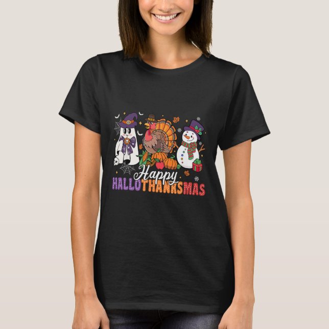 Camiseta Feliz Natal de Ação de Graças de Halloween HalloOb (Frente)