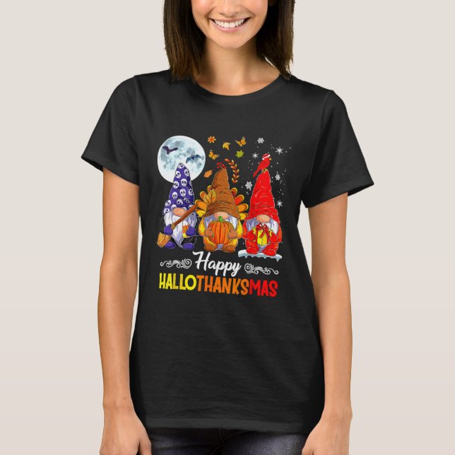 Camiseta Feliz Natal de Ação de Graças de Halloween HalloOb (Frente)