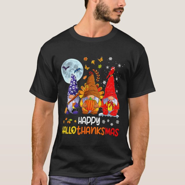 Camiseta Feliz Natal de Ação de Graças de Halloween HalloOb (Frente)