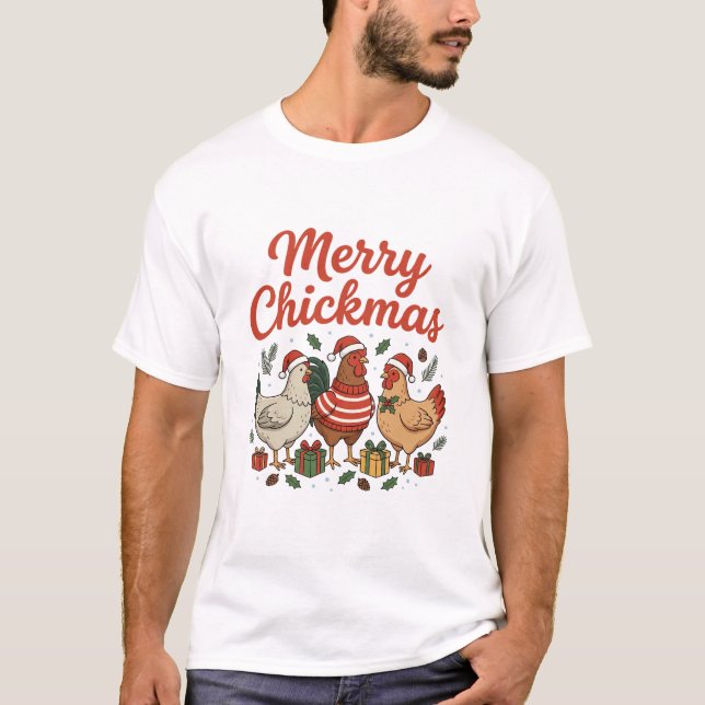 Camiseta Feliz Natal de Frango Chickmas (Frente)