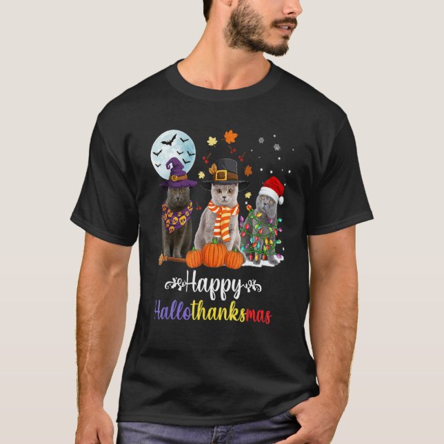 Camiseta Feliz Natal de Gato de Shorthair 1 (Frente)