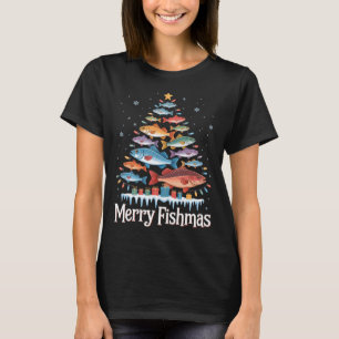 Camiseta Feliz Natal de Peixes Árvore de Natal Engraçado Pe