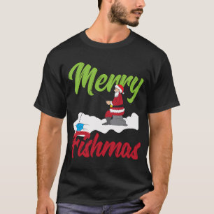 Camiseta Feliz Natal de Peixes Árvore de Natal Pesca Divert