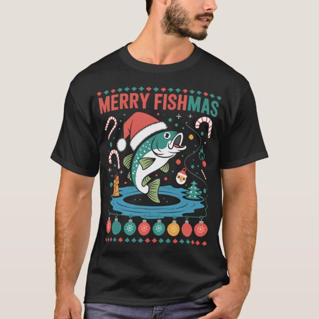 Camiseta Feliz Natal de Pesca (Frente)