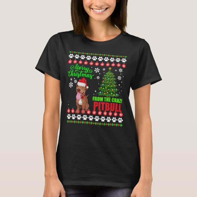 Camiseta Feliz Natal De Pitbull Dog Ugly Sweater (Frente)