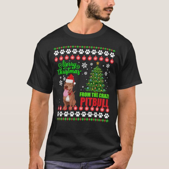 Camiseta Feliz Natal De Pitbull Dog Ugly Sweater (Frente)