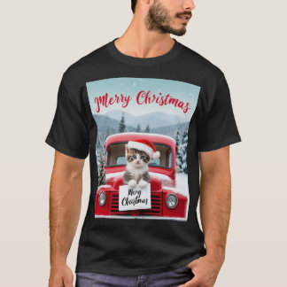Camiseta Feliz Natal de um Felino Festivo