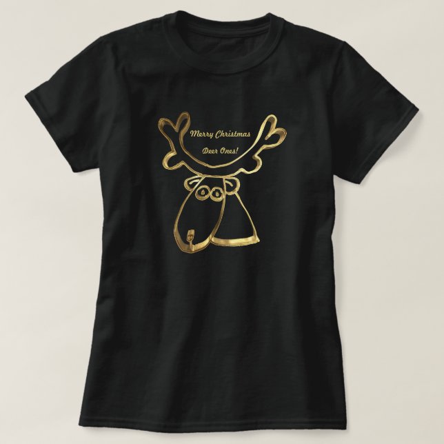 Camiseta Feliz Natal Deer Ones Cute Faux Dourada Reindeer (Frente do Design)