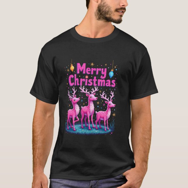 Camiseta Feliz Natal Deer Papai Noel Claus Animal Xmas (Frente)