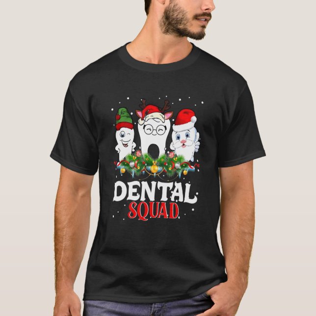 Camiseta Feliz Natal Dental Squad Papais noeis Engraçados (Frente)