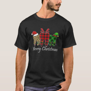 Camiseta Feliz Natal Dentes Santa Hat Xmas Xadrez Leopardo