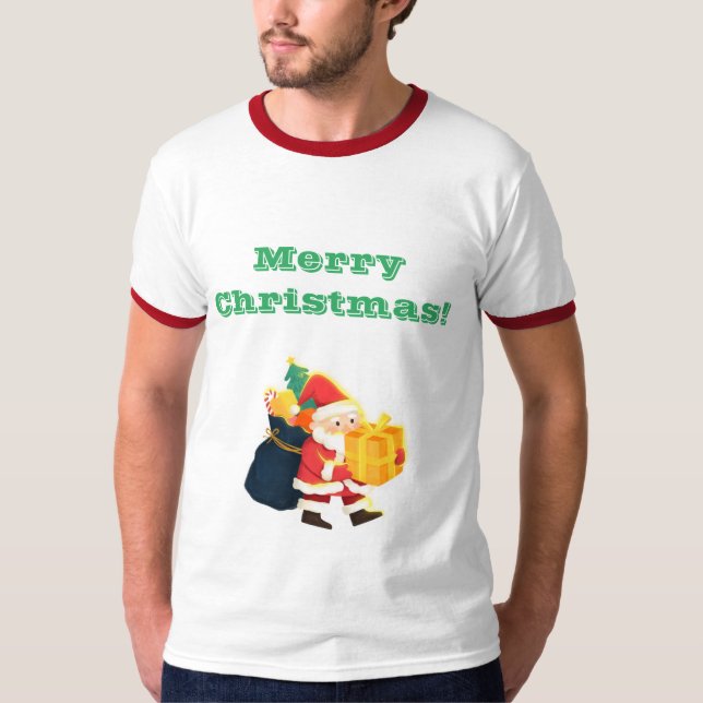 Camiseta Feliz Natal Deseja Criar seu próprio texto Ringer  (Frente)