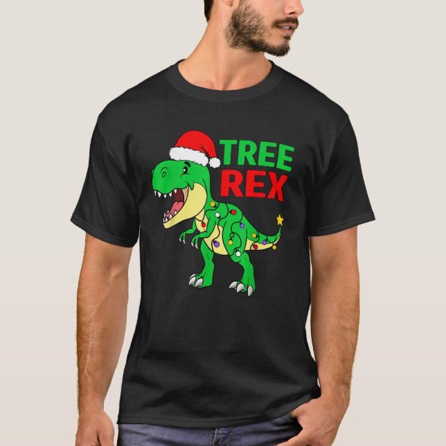Camiseta Feliz Natal Dinossauro Crianças Árvore de Natal Lu (Frente)