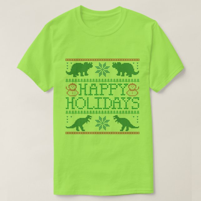 Camiseta Feliz Natal Dinossauro Ugly Xmas Sweater (Frente do Design)