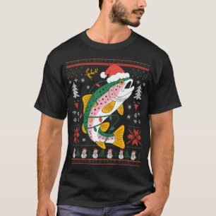 Camiseta Feliz Natal Divertido Pesca Pescador Papai Noel