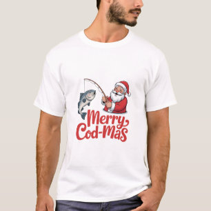 Camiseta Feliz Natal do Bacalhau Santa Pescando