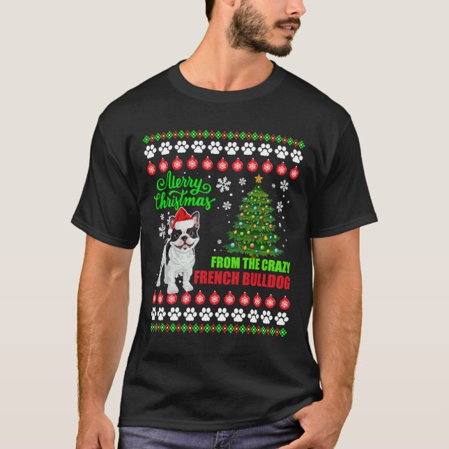 Camiseta Feliz Natal Do Cachorro Francês Cachorro Feio (Frente)