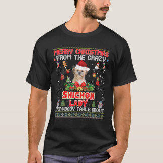Camiseta Feliz Natal Do Cão Shichon Lady Everybod