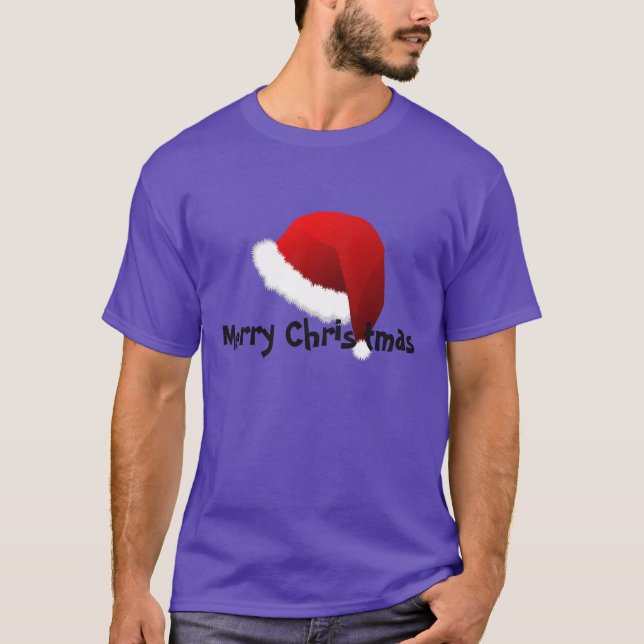 Camiseta Feliz Natal do chapéu do papai noel Camisa-Roxo (Frente)
