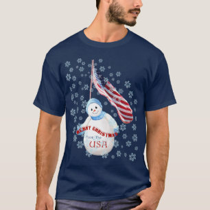 Camiseta Feliz Natal do t-shirt do boneco de neve dos EUA