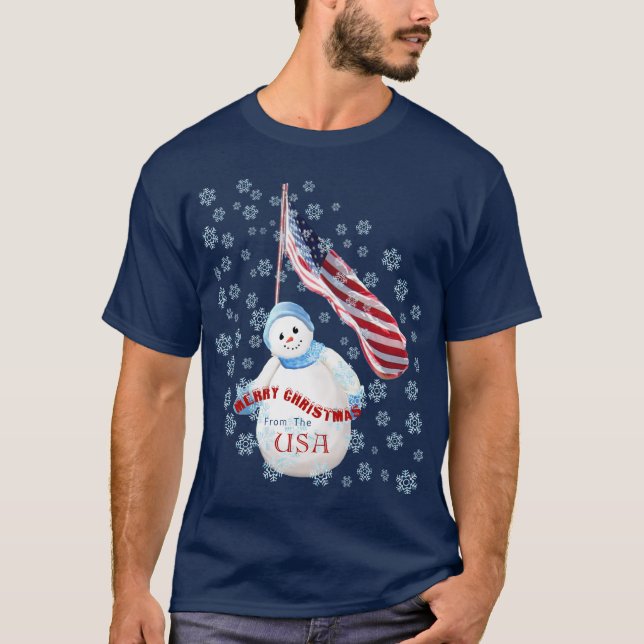 Camiseta Feliz Natal do t-shirt do boneco de neve dos EUA (Frente)
